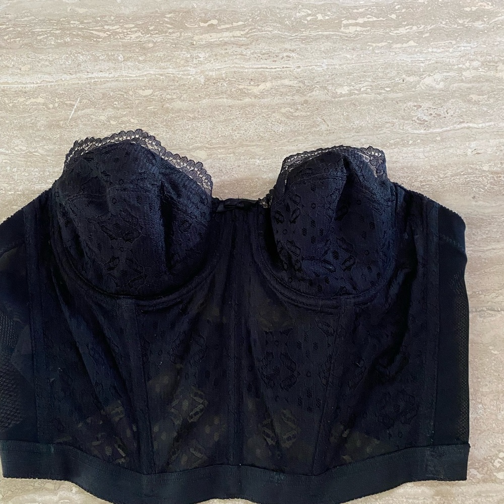 CORSET Vintage Elegant Black Lace Bustier 36/38 B WITCHY cocette artsy GOTH SEXY